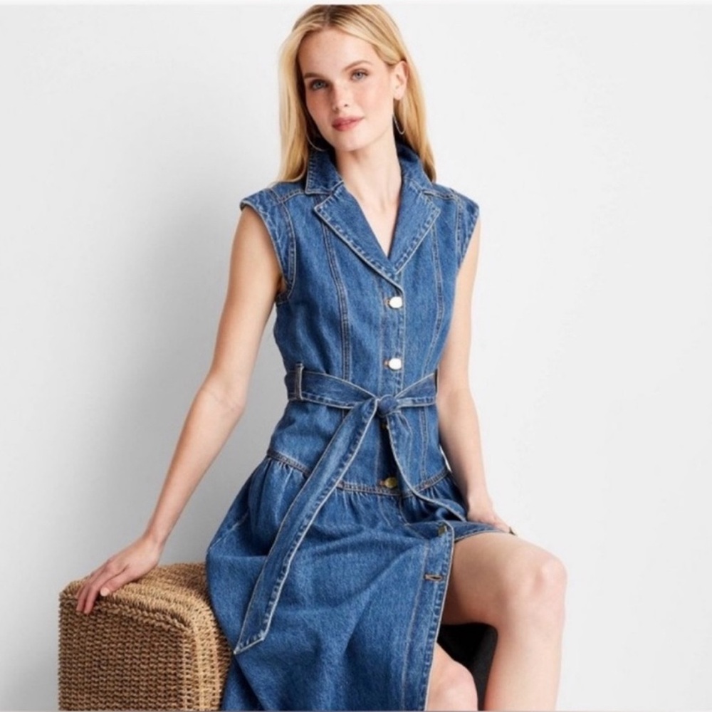 Women's Sleeveless Denim Button-Front Midi Dress - Future Collective™ NWT